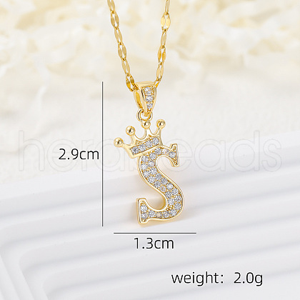 Brass Micro Pave Clear Cubic Zirconia Crown Initial Pendant Necklaces FS-WGD727C-19-1