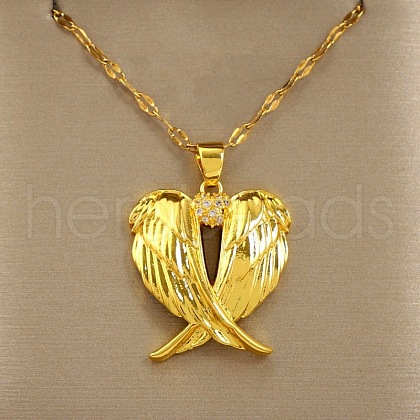 Heart Wing Stainless Steel Clear Cubic Zirconia Pendant Necklaces for Women FS-WG5CA89-01-1