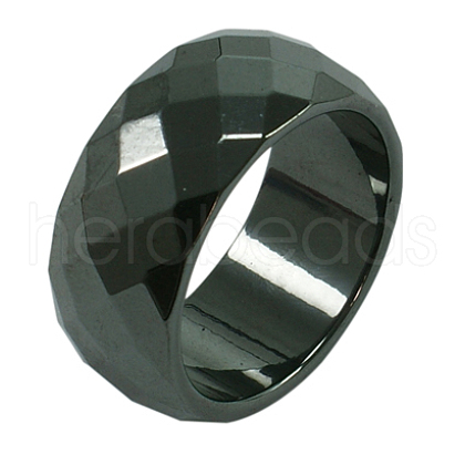 Faceted Hematite Wide Band Ring X-PJR036-1