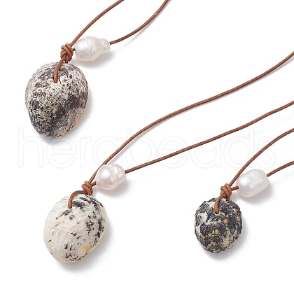Mother's Day Jewellery Summer Beach Natural Cultured Freshwater Pearl & Natural Shell Pendant Necklaces NJEW-JN05100-05-1