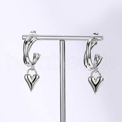 Vintage Stainless Steel C-shaped with Heart Dangle Stud Earrings RJ0929-2-1