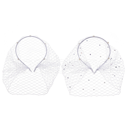 Fingerinspire 2Pcs 2 Styles Bridal Rhinestones Pearl Mesh Veil Cloth Hair Bands MRMJ-FG0001-16A-1