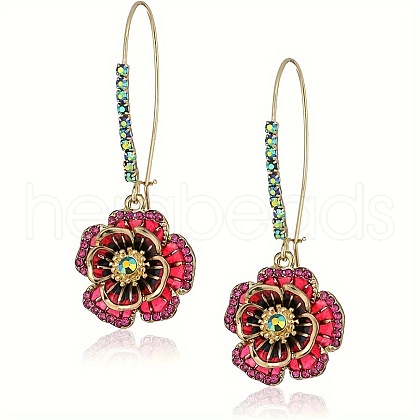 Flower Alloy Rhinestone Hoop Earrings FS-WGCEEA6-01-1