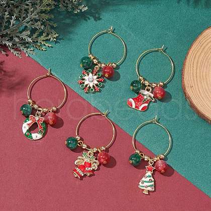 Christmas Alloy Enamel Charms Wine Glass Charms AJEW-JO00194-S-1