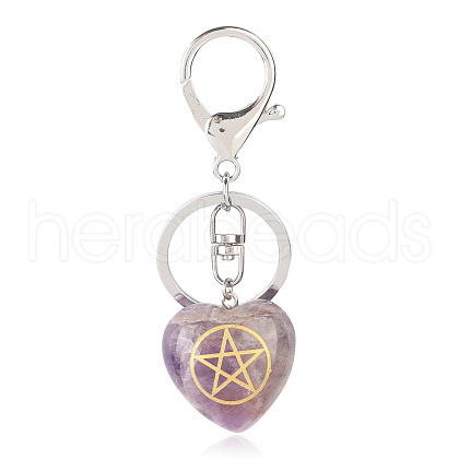Natural Amethyst Heart with Kore Symbol Keychain PW-WG17998-10-1