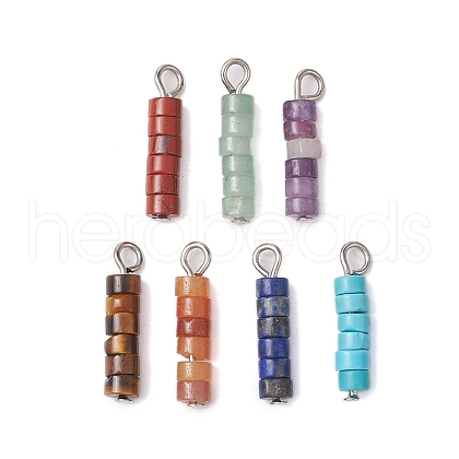 7Pcs 7 Styles Chakra Natural Mixed Gemstone Disc Beaded Pendants PALLOY-JF02743-1