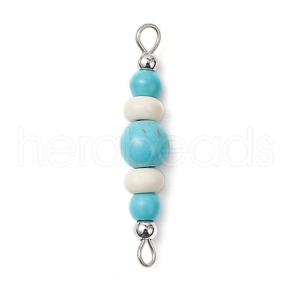Dyed Synthetic Turquoise Round Rondelle Beaded Connector Charms PALLOY-JF03988-01-1