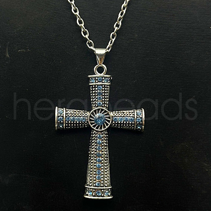 Alloy Rhinestone Cross Pendant Necklaces NX3454-5-1