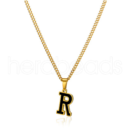 304 Stainless Steel Black Enamel Initial Pendant Twisted Chain Necklaces WG978E8-18-1