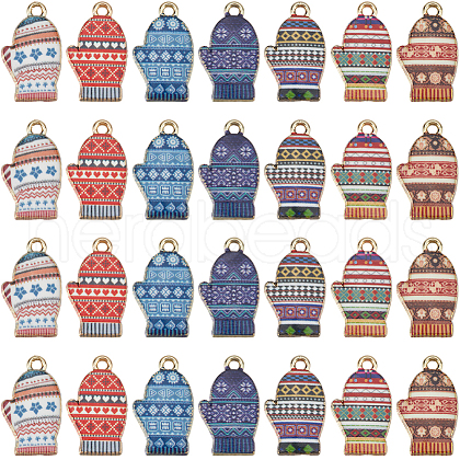 SUNNYCLUE 28Pcs 7 Colors Winter Theme Alloy Printed Pendants FIND-SC0012-46-1