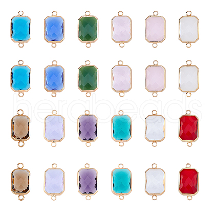FIBLOOM 24Pcs 12 Colors Alloy Faceted Glass Connector Charms FIND-FI0001-08A-1