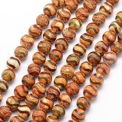 Tibetan Style Wave Pattern dZi Beads G-K166-02-8mm-L1-08-1