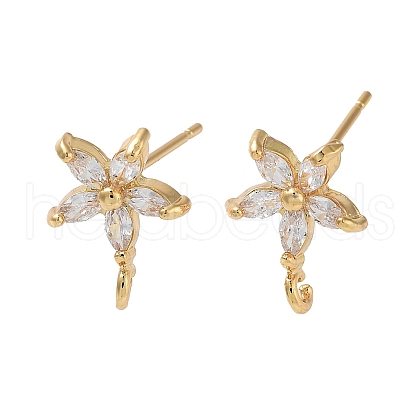 Brass Micro Pave Cubic Zirconia Studs Earring Findings KK-K364-03G-1