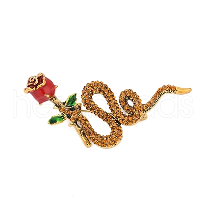 Snake with Rose Enamel Pins PALLOY-D361-10G-1