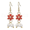 Shell Pearl Beads & Glass Seed Dangle Earrings EJEW-MZ00310-02-2