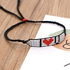 Glass Seed Wide Band with Word I Love U Heart Friendship Link Bracelet for Women BJEW-P269-11-4