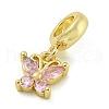 Rack Plating Brass Pave Thistle Cubic Zirconia Butterfly European Dangle Charms KK-Z067-46G-2