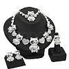 Bear Alloy Crystal Rhinestone Link Chain Necklace & Bracelet & Stud Earring & Rings Sets FS-WGE7BD9-02-1