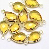 Golden Tone Brass Glass Teardrop Links connectors GLAA-J010A-HF06-G-1
