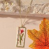 Rectangle with Inner Flower Resin Pendant Iron Cable Chain Necklaces for Women FS-WG0F8F1-03-1