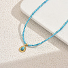 Stainless Steel Pave Synthetic Turquoise Drop Pendant Round Beaded Necklaces for Women Daily Elegant Jewelry YJ5982-4