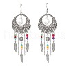 Alloy Moon Web with Feather Chandelier Earrings EJEW-JE05120-1