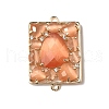 Brass Pave Clear Cubic Zirconia and Cat Eye Rectangle Connector Charms KK-I276-34G-2