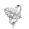 Non-Tarnish Hollow Out Leaf 304 Stainless Steel Open Cuff Ring for Women RJEW-E073-08P-1