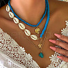 Summer Beach Alloy & Natural Shell & Deep Sky Blue Polymer Clay Heishi Beads Shell Starfish Pendant 3 Layer Necklaces for Women FS-WG8B7EE-03-1
