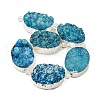 Silver Plated Dyed Oval Natural Drusy Quartz Crystal Beads Strands G-F144-01-S-4