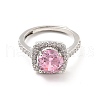 Pink Cubic Zirconia Rectangle Adjustable Ring RJEW-E064-01P-01-2