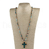 Cross Bohemian Style Natural Flower Amazonite Pendant Glass Beaded Necklaces FS-WG0F67E-02-1
