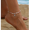 Natural  Rose Quartz Chip & Glass & Iron & Zinc Alloy Starfish Charm Anklets FS-WG7ED01-02-1
