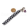Fortune Cat Porcelain with Check Pattern Polyester Ribbons Pendant Decorations HJEW-JM03473-3