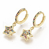 Brass Micro Pave Colorful Cubic Zirconia Dangle Hoop Earrings EJEW-S208-083-2