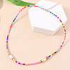 Glass Seed Beaded with Oval Plastic Pearl Beaded Necklaces for Women FS-WGE85A7-04-1