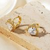 Fashionable Brass Clear Cubic Zirconia Heart Hoop Earrings JH8466-1-3