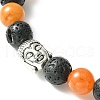 Natural Mixed Stone & Lava Rock & Tibetan Style Buddha Head Beaded Stretch Bracelet for Girl Women BJEW-JB09634-3