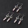 Natural Rose Quartz Bullet with Sun Dangle Earrings EJEW-I276-01P-19-1