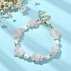 Natural Rose Quartz Chips & Pearl Beaded Bracelet BJEW-TA00349-04-4