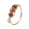 Round Natural Green Aventurine & Tiger Eye & White Moonstone & Sodalite & Rose Quartz Finger Rings RJEW-JR00720-4