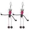 Synthetic Turquoise & Natural Lava Rock Braided Skeleton Dangle Earrings EJEW-TA00226-01-1