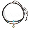 Adjustable Coin Alloy & Synthetic Turquoise & Wood Beaded Pendant Necklaces FS-WG4430E-01-5