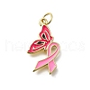 October Breast Cancer Pink Awareness Ribbon Brass Enamel Pendants KK-S517-04E-G-1
