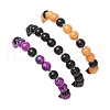 3Pcs Halloween Theme Baking Painted Glass Round Beads Stretch Bracelets for Women BJEW-MZ00186-5