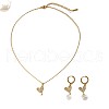 Heart 316L Surgical Stainless Steel & Clear Cubic Zirconia & Plastic Pearl Pendant Necklace & Hoop Earrings Sets for Women FS-WG3CC1B-01-5