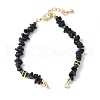 Brass Black Cubic Zirconia Disc and Natural Obsidian Chip Beaded Bracelet Making KK-F892-18G-1