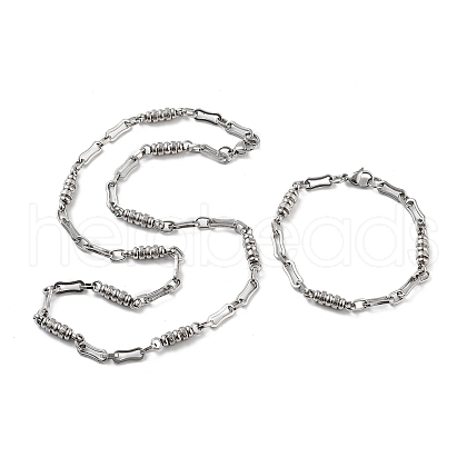Anti-Tarnish 201 Stainless Steel Oval Link Chain Necklace & Bracelets Set SJEW-G083-01P-1