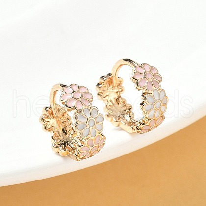 Daisy Brass Enamel Hoop Earrings for Women EJEW-G434-01G-02-1