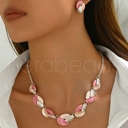 3 Tone Leaf Alloy Enamel Bib Necklace & Stud Earring FS-WG7DDB7-03-1